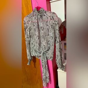 Express snakeskin print sheer blouse. Tie knot front detail. Size XS. EUC.